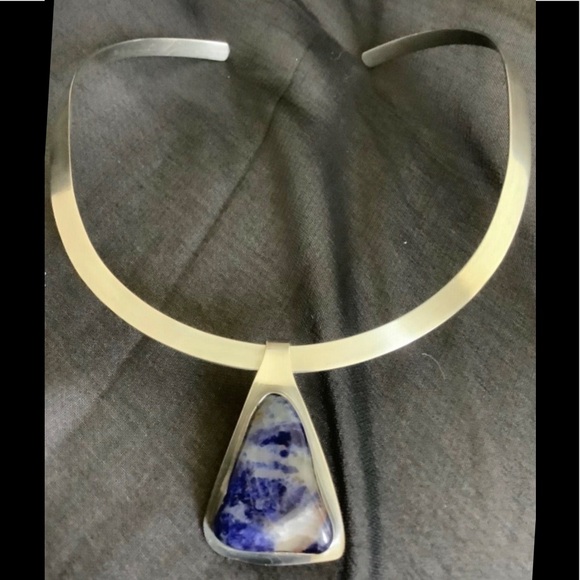 Vintage sterling silver Sodalite Pendant & Choker - Picture 6 of 12